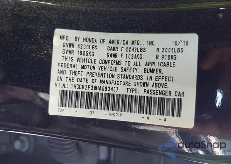 2017 Honda Accord Lx from USA, damaged, VIN 1HGCR2F38HA093437